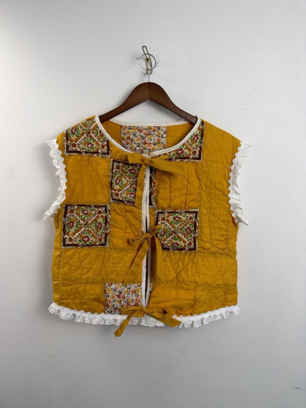 Vintage Boho Cottage Core Handmade Quilted Reversible Patchwork Vest M/L